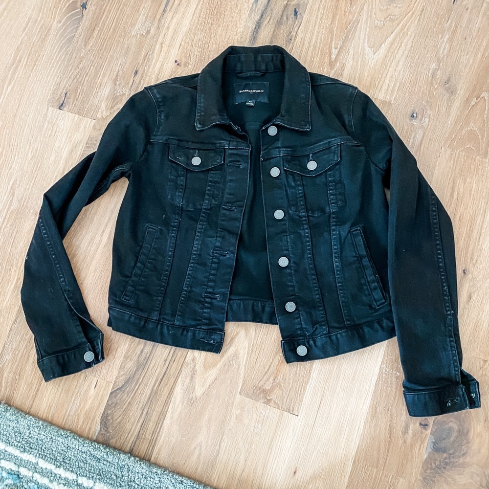 Excellent used condition BR Black denim jacket, XS - Picture 2 of 4